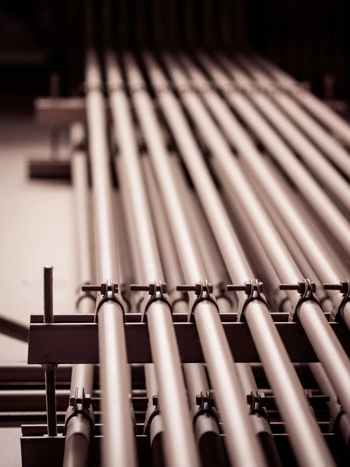 Finished pipe, racked for dispatch